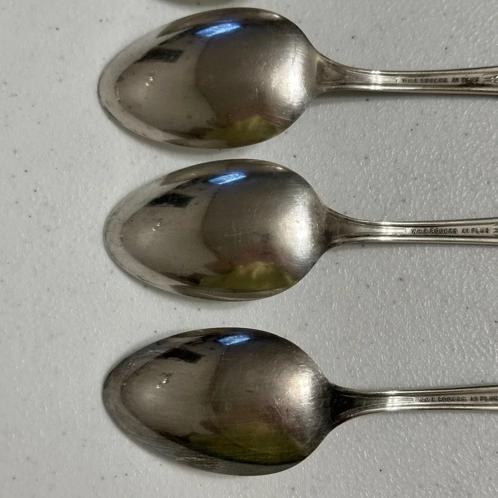 5 Wm.‎ A. Rogers A1 Plus Mystic Coronet Soup Dessert Spoons Silverplate Flatware